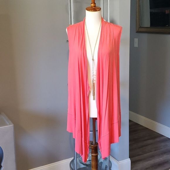 Liz Claiborne Azules sleeveless asymmetric hem open front cardigan - Picture 1 of 6
